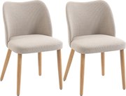 HOMCOM Set de 2 Scaune de Masă Moderne, Scaune de Bucătărie cu Tapițerie din In, Șezut Imbătut, Spătar Curbat, Picioare din Lemn de Cauciuc, Ușor de Asamblat, Alb Crem | Aosom Romania