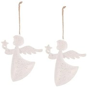Decorație de Crăciun suspendată Înger 2 bucăți, metal, alb