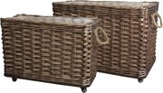 Set 2 coșuri decorative dreptunghiulare lucrate manual din ratan împletit, cu roți, 55x82x48 cm, „Vannerie"