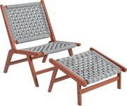 Outsunny Fotoliu de gradina cu suport pentru picioare - fotoliu de relaxare din lemn de acacia si rachita din polipropilena - natural, gri | Aosom Romania