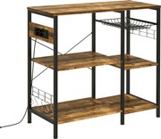 HOMCOM Suport pentru Brutării cu Priză de Curent, Încărcător USB, Suport Cuptor cu Microunde, Rafturi Industriale, Maro | Aosom Romania