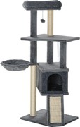 PawHut Ansamblu Zgâriat Pisici cu Stâlpi Sisal, Căsuță, Hamac, Platforme, 127 cm, PAL și Pluș, Gri | Aosom Romania