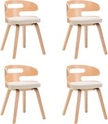 vidaXL Scaune de bucătărie, 4 buc, crem, lemn curbat & piele ecologică