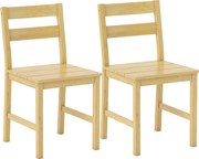 HOMCOM Set de 2 Scaune de Masă din Bambus, Scaune de Bucătărie cu Spătar Curbat, Șezut cu Lamele, Scaun pentru Bucătărie, Dormitor, Living, Culoare Naturală | Aosom Romania