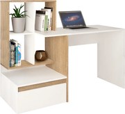 Masă PC, alb/stejar sonoma, EROSS NEW
