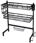 Suport vesela cu doua nivele deasupra chiuvetei,cu suport tacamurti,negru 82X28X92 CM