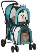 PawHut Cochecito Dublu pentru Câini Pisici Pliabil cu 2 Transportoare Extraibile cu Centură și Perne 66x50x98 cm Verde și Gri | Aosom Romania