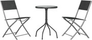 vidaXL Set mobilier de grădină, 3 piese, negru, oțel
