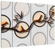 Tablou pe sticlă artistic - Păsărele pe creangă (70x50 cm)