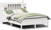 vidaXL Pat cu bibliotecă fără saltea, alb, 140x190 cm, lemn masiv pin