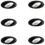 Set de 6 spoturi încastrate negre 9,5 cm, inclusiv LED 1300 lm, cu dimmer IP65 - Gaius