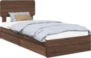 vidaXL Pat cu storage Stejar închis 100 x 200 cm Lemn compozit