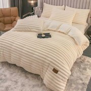 Lenjerie Cocolino uni, 4 piese, crem, cearceaf cu elastic 180x200 cm