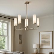 Candelabru 5 brate, otel nickel, sticla alb mat PRESTON 2197