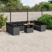 vidaXL Set canapele de grădină cu perne, 11 piese, negru, poliratan