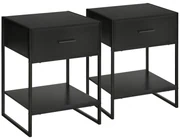 HOMCOM Set din 2 Noptiere Moderne, Noptieră cu Raft și Sertar, Organizatoare de Depozitare pentru Dormitor, Camera de Zi, 45x40x60 cm, Negru | Aosom Romania