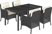 vidaXL Set mobilier de grădină cu perne, 5 piese, negru, poliratan