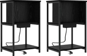 vidaXL Dulap de noapte 2 pcs Stejar Negru 38 x 31 x 61 cm