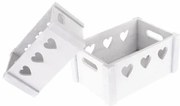 Set lădițe decorative din lemn Hearts 2 buc., alb