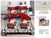 Set Lenjerie De Pat Craciun, Cu elastic, 6 Piese Pat 2 Persoane, Christmas Collection