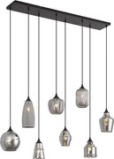 Lampa suspendată Art Deco neagră cu sticlă fumurie cu 8 lumini - Hanne