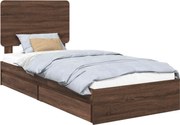 vidaXL Pat cu storage Stejar închis 100 x 200 cm Lemn compozit