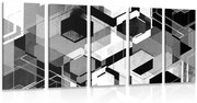 Tablou 5-piese geometrie abstractă în design alb-negru