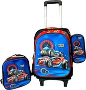 Set 3 piese Ghiozdan pentru scoala cu troler detasabil, cu borseta si penar, 41 x 30 x 23 cm, 3 comp