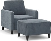 vidaXL Fotoliu canapea cu taburet, gri închis, 60 cm, catifea