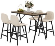 HOMCOM Set de bar format din 5 piese, masă și 4 scaune, tapițerie cu buton, spumă groasă, design cu aspect de in, bej | Aosom Romania