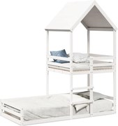 vidaXL Pat supraetajat cu acoperiș, alb, 90x200 cm, lemn masiv de pin