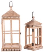 Set de felinare din lemn Almonte 2 buc, alb-maro