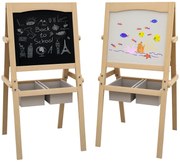 AIYAPLAY Sevalet Creativ 3 în 1 pentru Copii, cu Rola de Hârtie, Tablă pentru Creion și Cretă, Educațional, Lemn Natural, 3-6 Ani | Aosom Romania