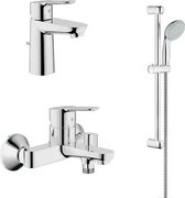 Set baterii lavoar cada si set de dus cu bara Grohe BauEdge crom