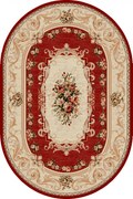 Covor Living Dormitor, Model Lotos 535, Covor Oval, Crem Rosu