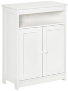 HOMCOM Dulap Auxiliar de Baie cu 2 Uși Raft Interior Ajustabil și Compartiment Deschis Mobilier de Baie pentru Sufragerie Bucătărie 60x30x80 cm Alb | Aosom Romania