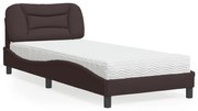 vidaXL Pat cu saltea, maro închis, 90x200 cm, textil