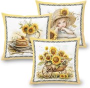 decoDoma Set de 3 fețe pernuțe SUNFLOWERS 45 x 45 cm