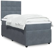 vidaXL Pat box spring cu saltea, gri închis, 90x190 cm, catifea