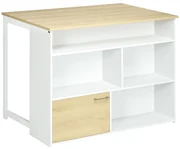 HOMCOM Masă de Bar Extensibilă Modernă din MDF, 4 Rafturi, Dulapior, Picioare Antiderapante, 116x79.5x91cm, Alb/Lemn | Aosom Romania