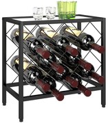 HOMCOM Suport pentru Sticle de Vin cu Blat din Sticlă Securizată și Cadru din Oțel, 41x22x41 cm, Negru | Aosom Romania