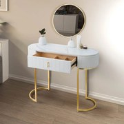 SEA75 - Set Masa toaleta, 100 cm, cosmetica, masa machiaj cu oglinda, masuta vanity cu scaun - Alb-Auriu