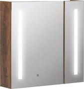 Kleankin Oglindă de Baie cu Lumini LED Reglabile, Dulap de Baie cu 2 Uși cu Oglindă și Raft Reglabil, 70x15x65 cm, Maro | Aosom Romania