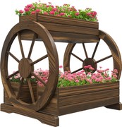 Outsunny Pat de Gradină Înălțat pe 2 Nivele, Jardiniere Căruță din Lemn Finisaj Carbonizat cu Orificii de Drenaj pentru Legume, Flori | Aosom Romania