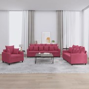 vidaXL Set canapea cu perne, 3 piese, roșu vin, catifea