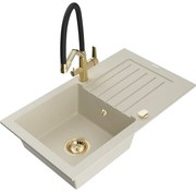 Mexen Pablo chiuvetă de bucătărie din granit cu 1 cuvă cu scurgător și robinet Duo, bej - 6510-69-671701-57-G
