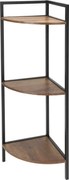 Raft colțar metalic, 3 rafturi din MDF, 23,5 x 23,5 x 76 cm