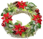Coroană de Crăciun decorată cu poinsettia șirăchită, 30 cm