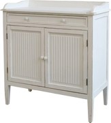 Dulap vintage shabby chic din lemn, alb, cu 2 uși, 1 sertar, 1 raft și panouri canelate, finisaj antichizat, 91,5 x 83 x 41 cm, „Étretat”