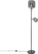 Lampa de podea neagră cu auriu cu sticlă fumurie cu 2 lumini - Zuzanna